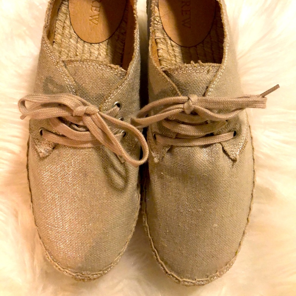 Women J.Crew Gold Metallic Lace Up Flats